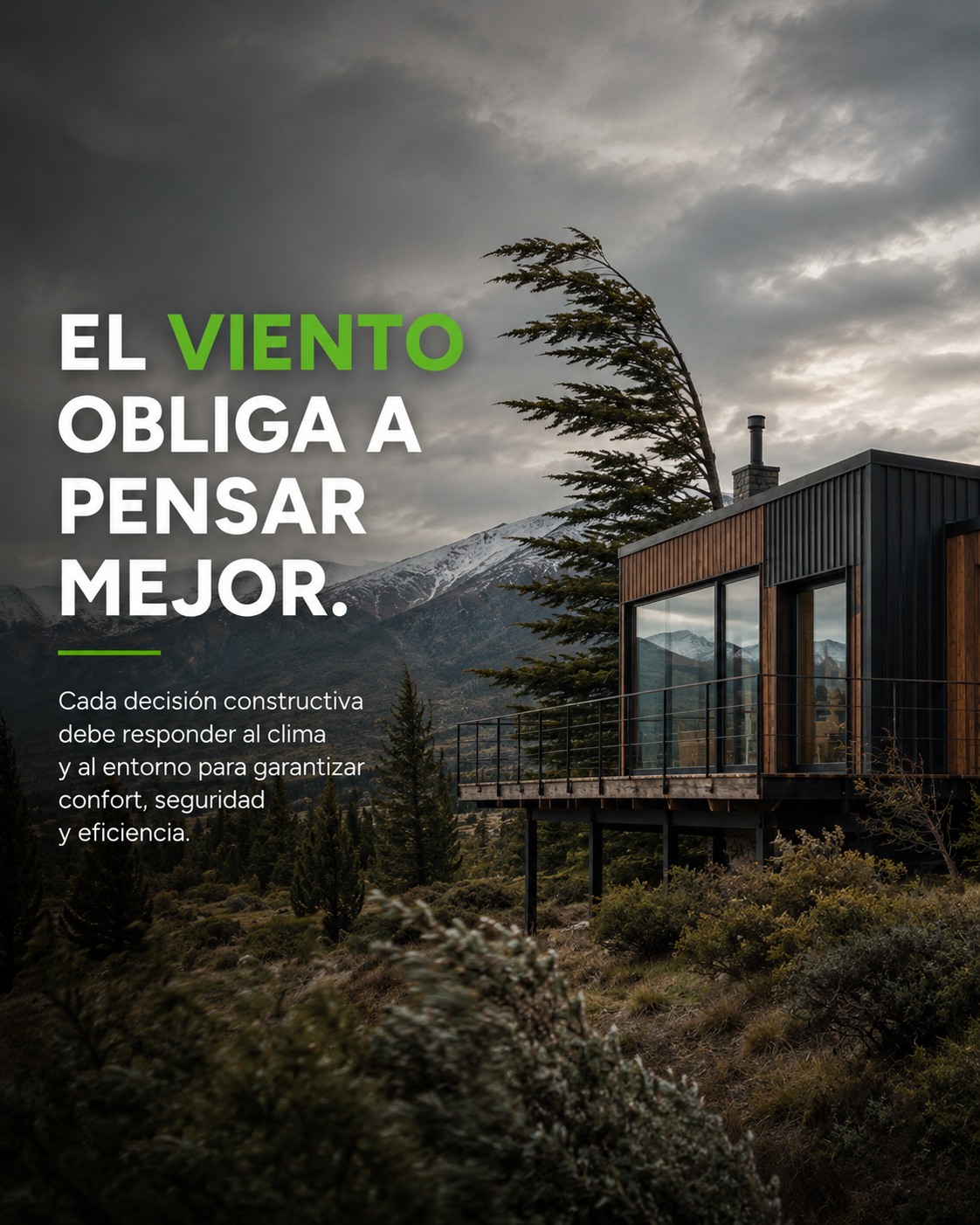 Cabaña elevada sobre pilotes en la Patagonia